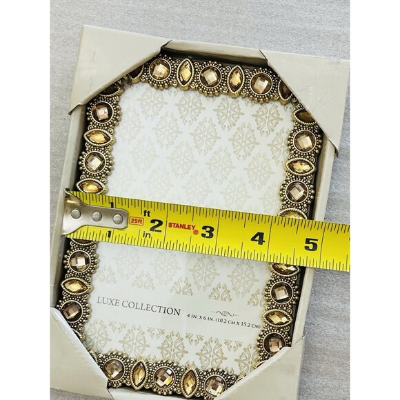 Luxe Collection Gold Tone Metal Picture Frame 4"x6" w/Champagne Rhinestones NIB - Picture 3 of 11